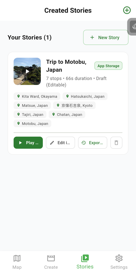 Stories library and export